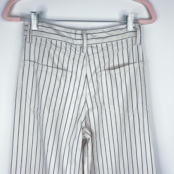 Manoush Striped Pants Cream Black High Rise Flare Leg Neutral Pinstripe Size 2 - Picture 6 of 12